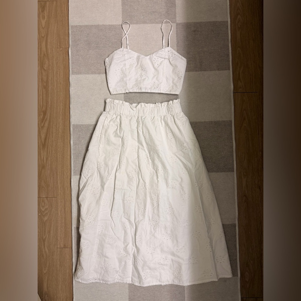 White Women's two piece skirt & crop top set